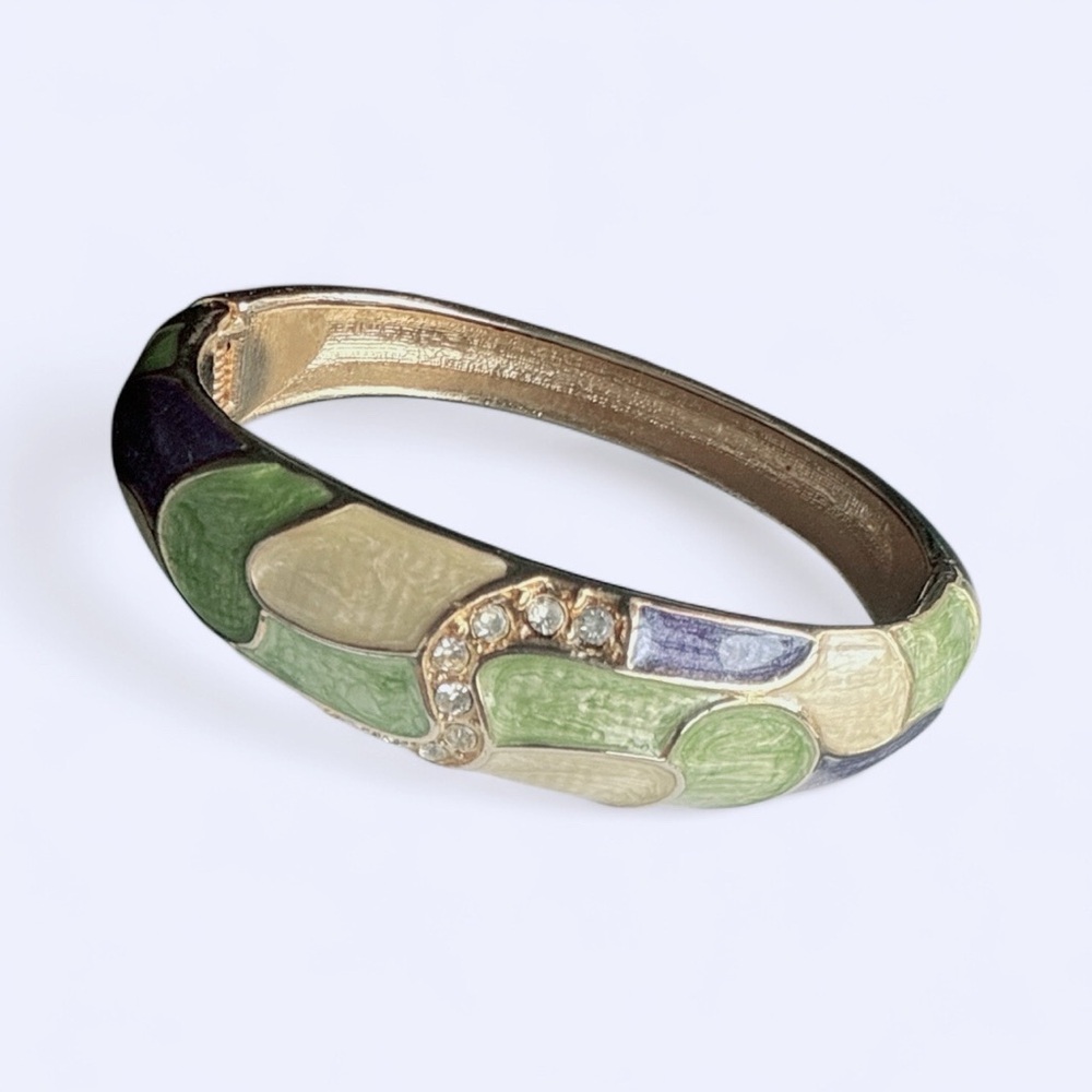 Vintage Chunky Enamel & Rhinestone Bangle Bracelet